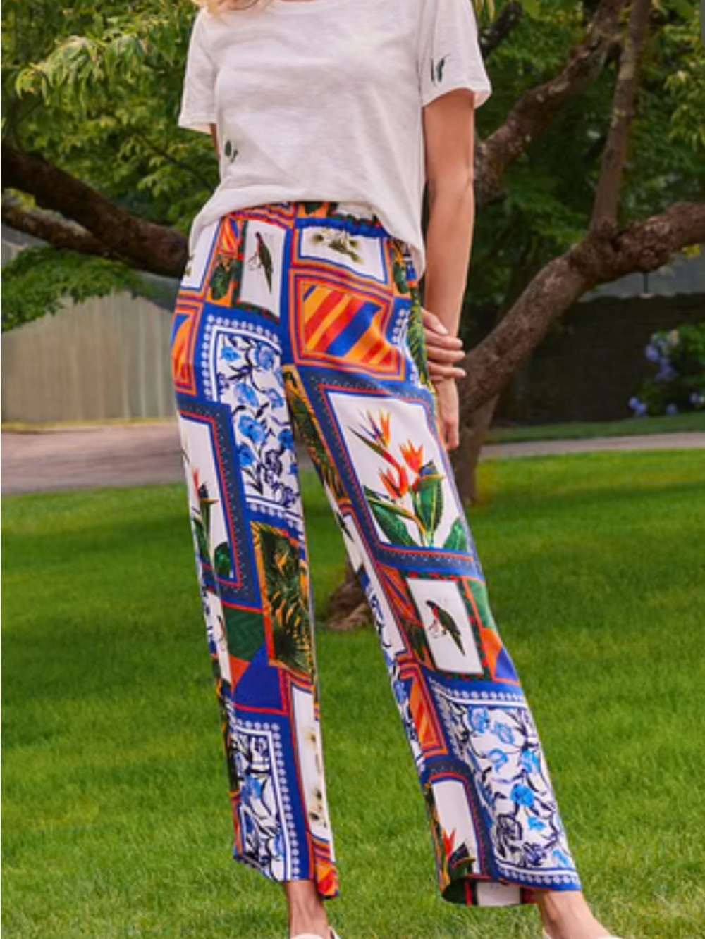 Ecru tropical pull on wide leg pants